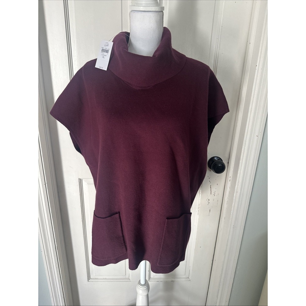 J.Jill NWT Turtleneck Sweater Vest/Poncho In Currant Pockets Size XLARGE